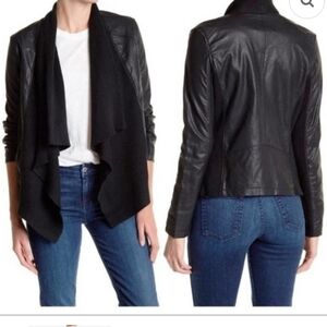 Guess Faux Leather Draped Ribbed Jacket - Small